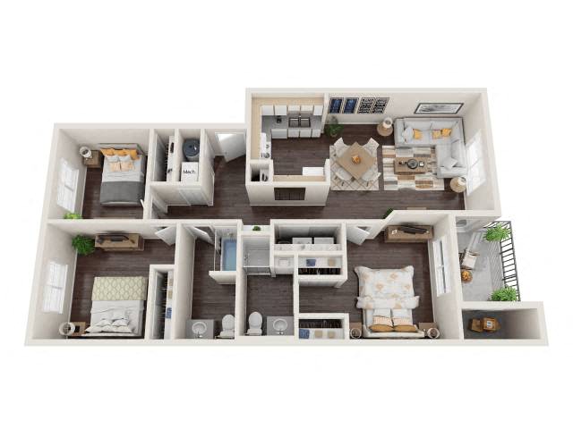 Floor plan for 3 beds, 2 baths, 1061 sqft